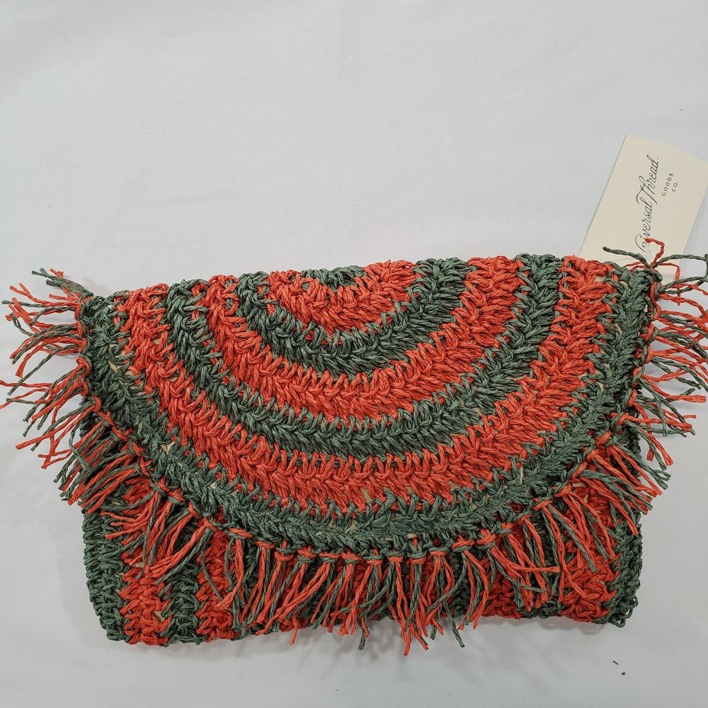 Multi- colored Woven Clutch with fringe NWT